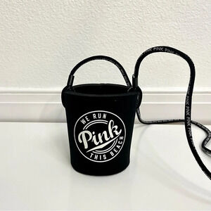Victoria’s Secret Pink Black Coozie Drink Holder with Strap New